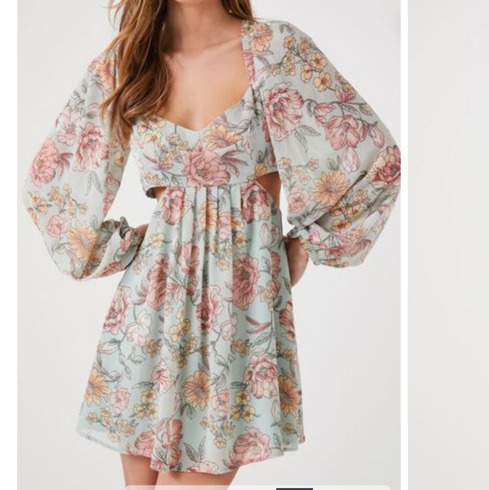 Forever 21 Floral Print Cutout Mini Dress